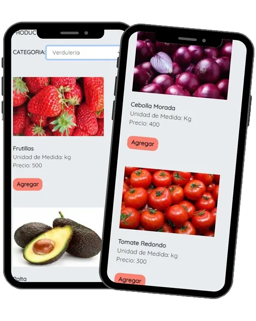 App de una verdulería con productos y botón agregar