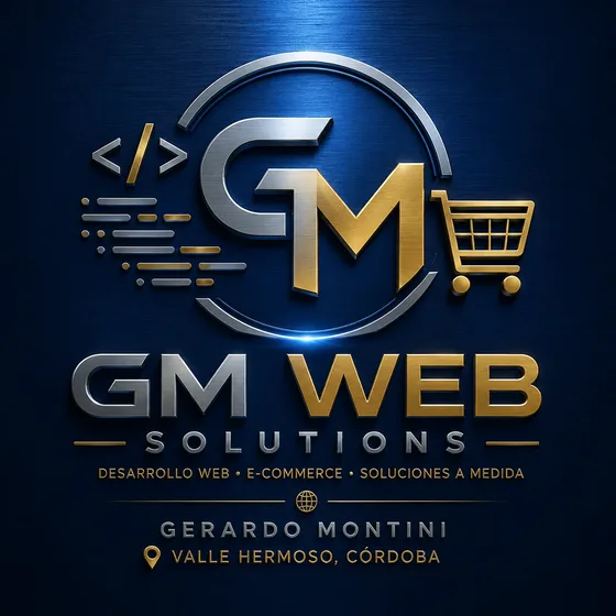 Logo de GM Web Solutions: desarrollo web, e-commerce y soluciones a medida. Gerardo Montini, Valle Hermoso, Córdoba