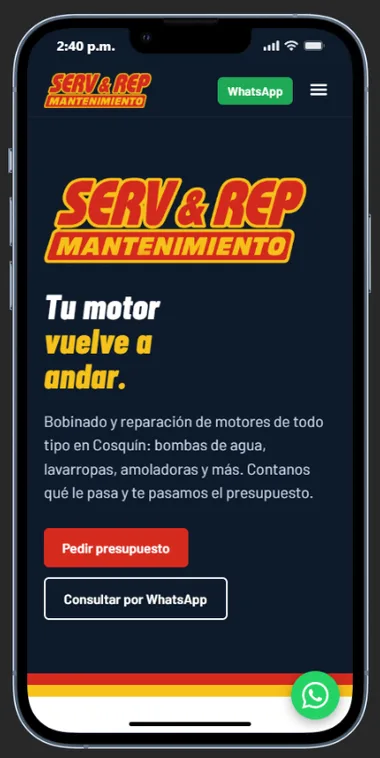 Captura de la web de Serv & Rep Mantenimiento en un celular
